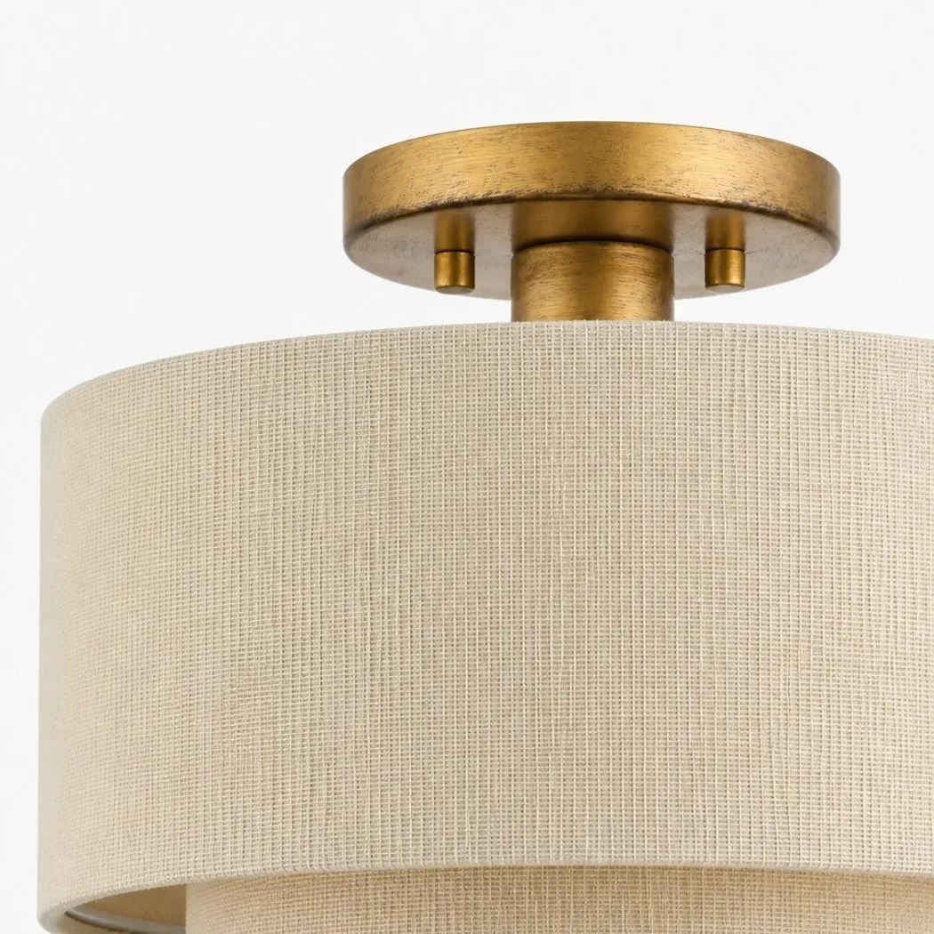 Lumeris Layered Linen Semi-Flush Mount Ceiling Light with Aged Brass Finish for Living Room