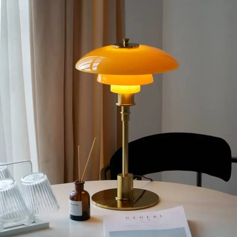 Three-Tier Glass Table Lamp for Nightstand and Living Room, Metal Base, 28 cm / 11 in