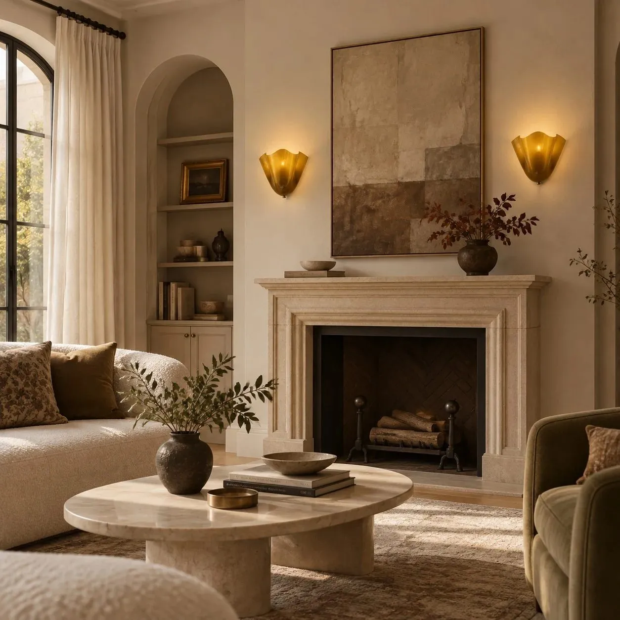 Velora Hand Blown Glass and Ceramic Shell Wall Sconce for Bedroom and Living Room