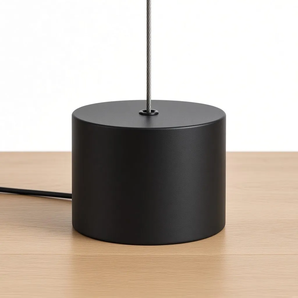 Gros plan du pied cylindrique noir de 11 cm