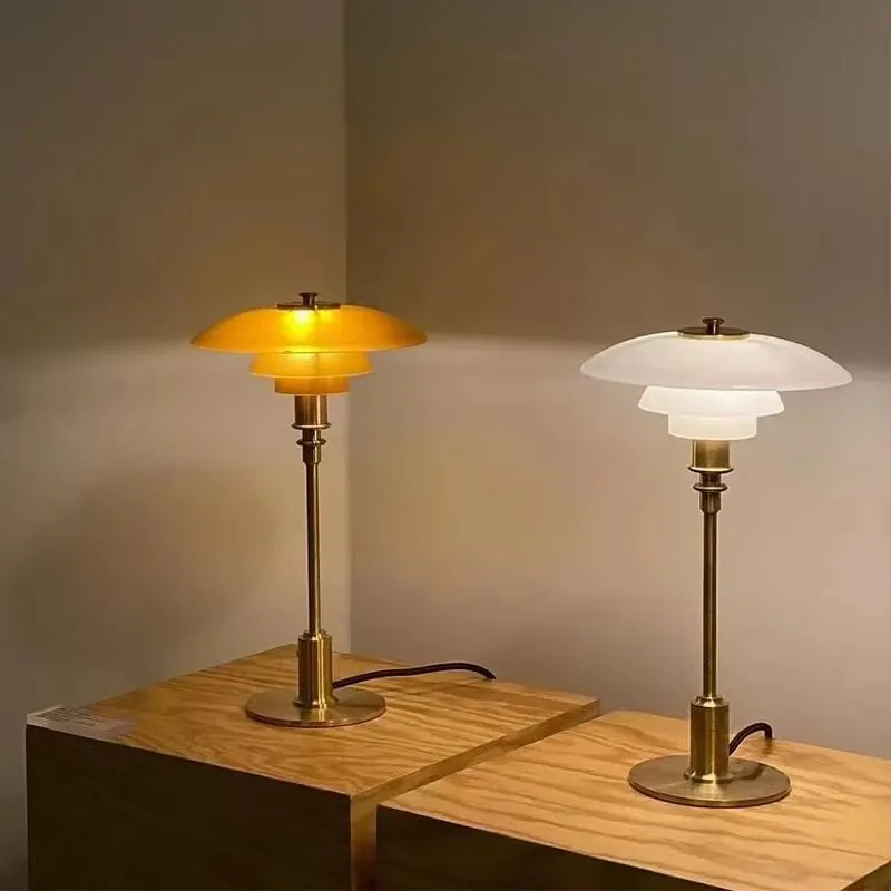 Three-Tier Glass Table Lamp for Nightstand and Living Room, Metal Base, 28 cm / 11 in