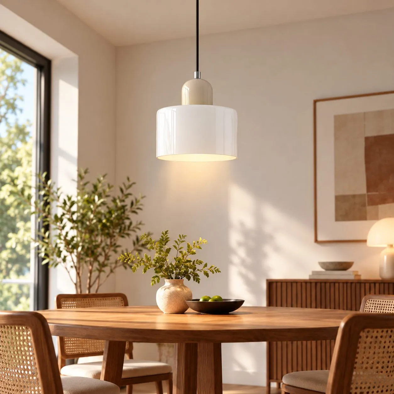 Abat-jour blanc · pied beige