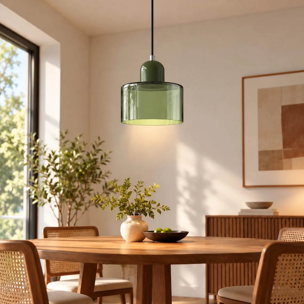 Abat-jour vert clair · pied vert