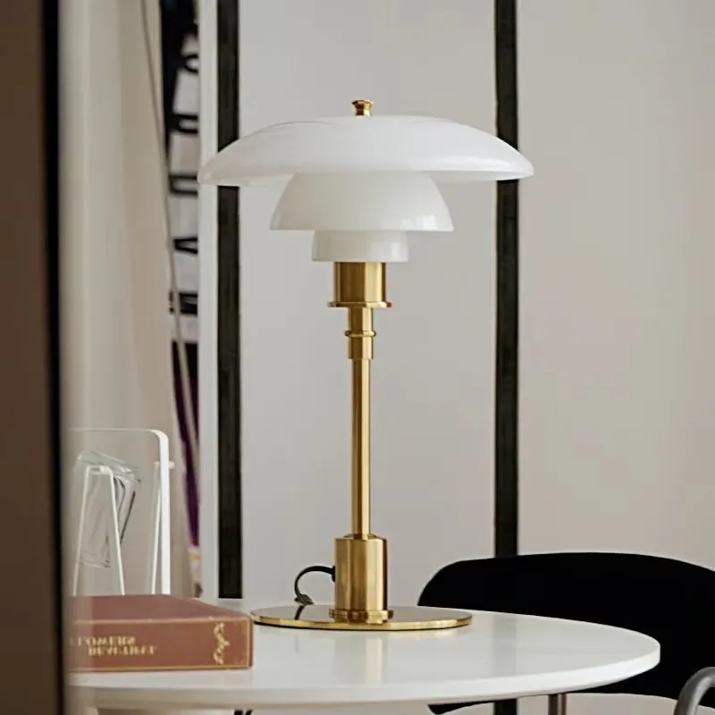 Three-Tier Glass Table Lamp for Nightstand and Living Room, Metal Base, 28 cm / 11 in