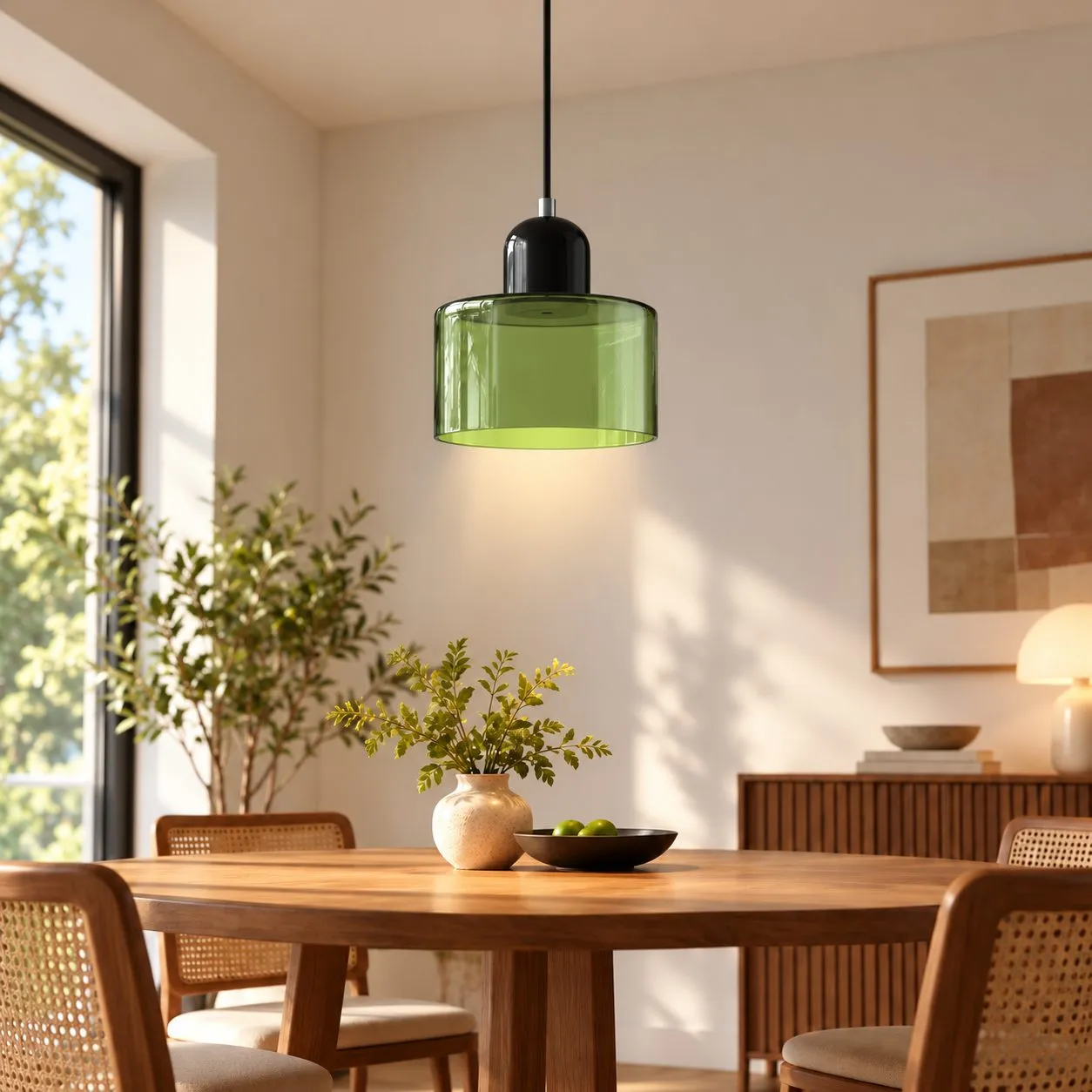 Abat-jour vert clair · pied noir