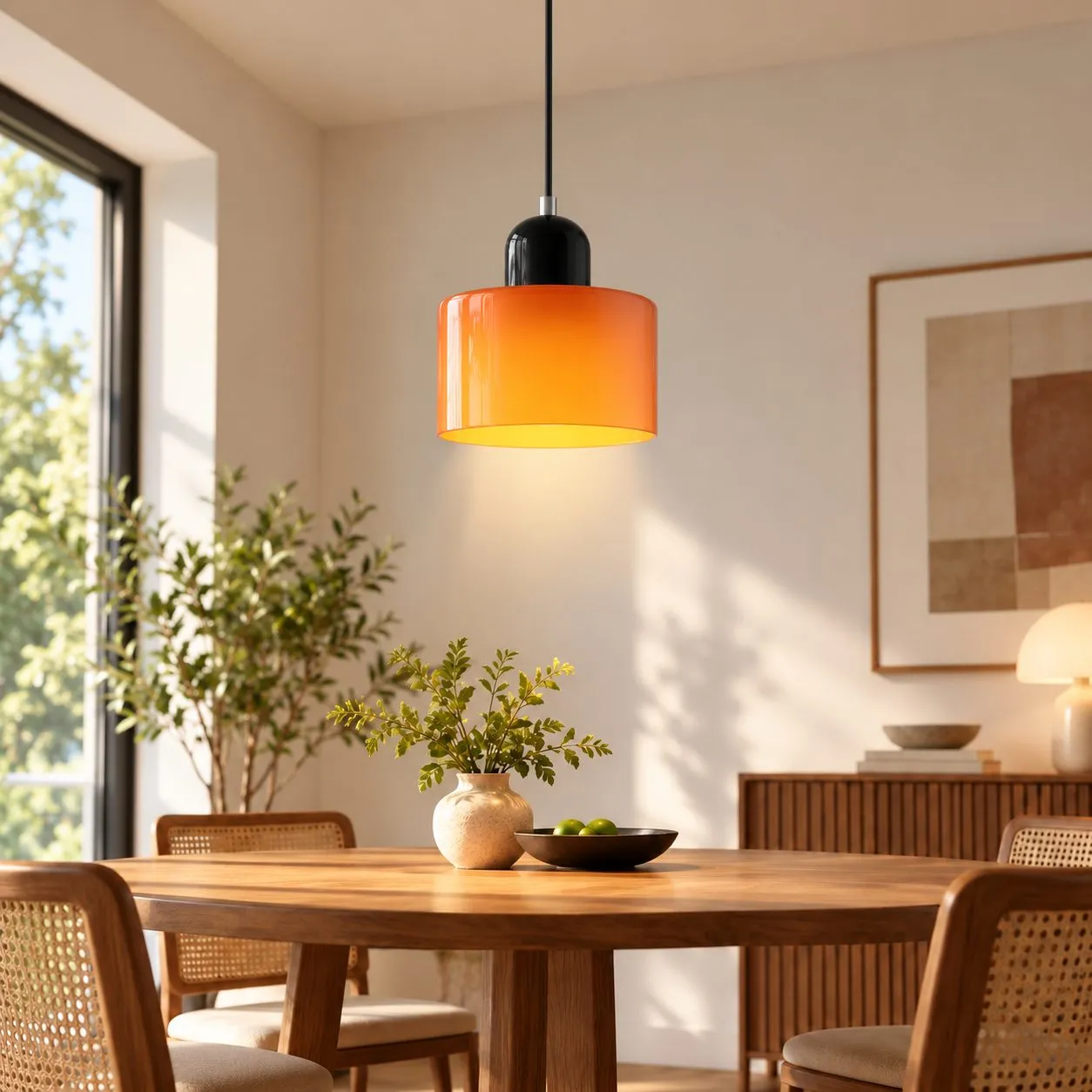 Abat-jour orange · pied noir