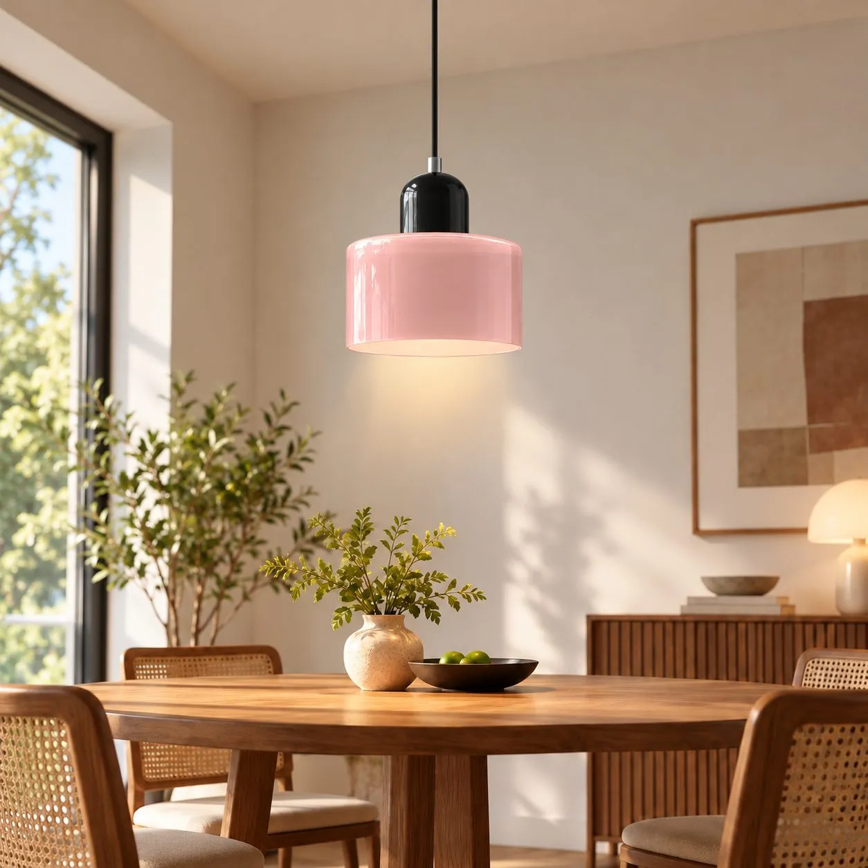 Abat-jour rose · pied noir
