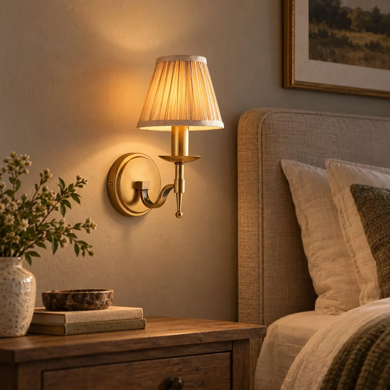 Tela Timeless Transitional Wall Lamp with Fabric Shade for Bedroom Dining Room
