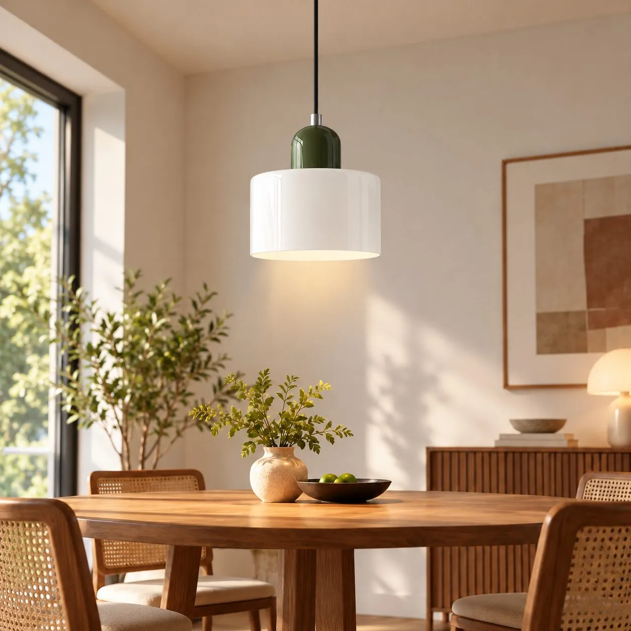 Abat-jour blanc · pied vert