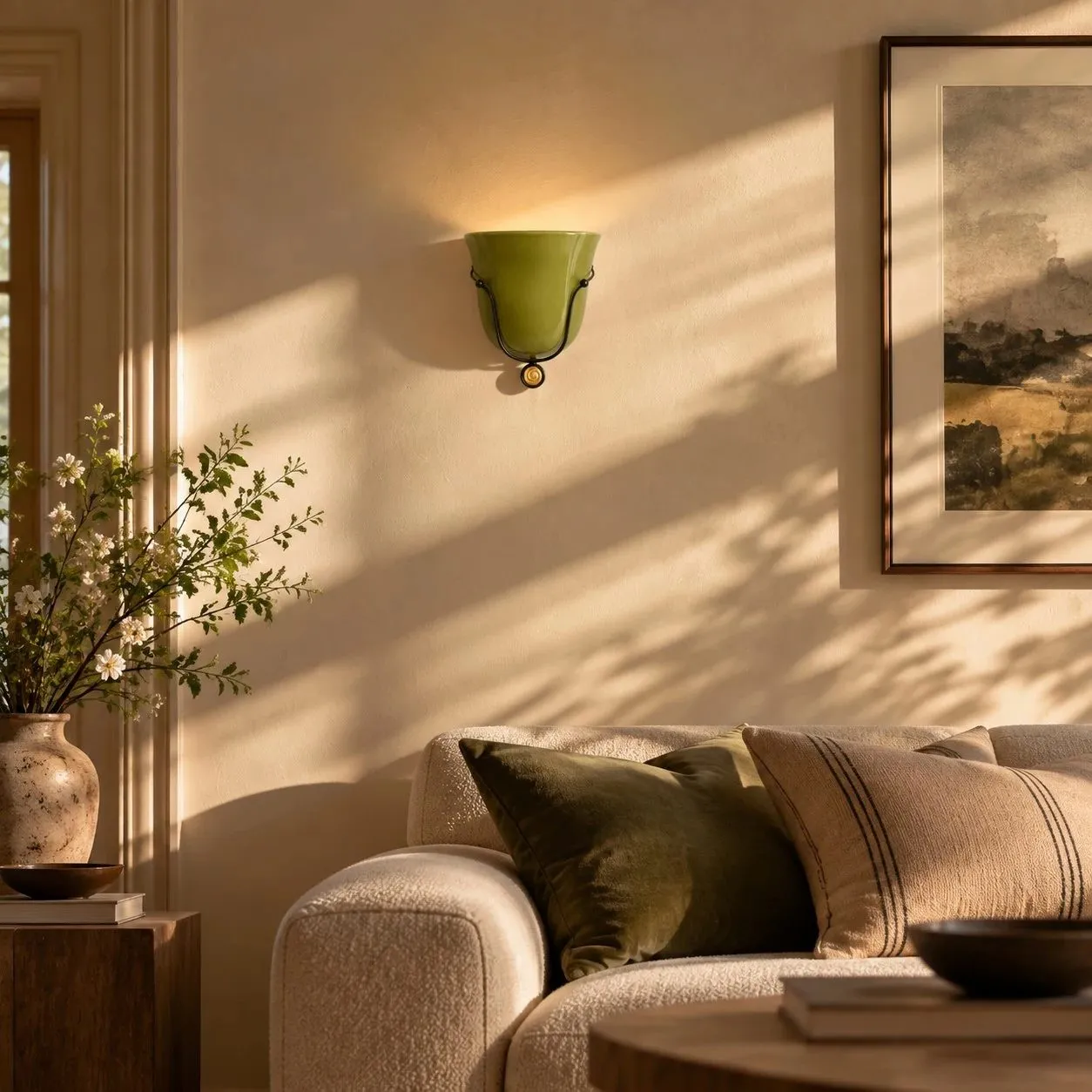 Velora Hand Blown Glass and Ceramic Shell Wall Sconce for Bedroom and Living Room
