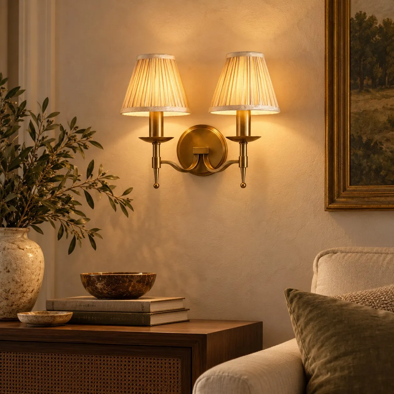 Tela Timeless Transitional Wall Lamp with Fabric Shade for Bedroom Dining Room