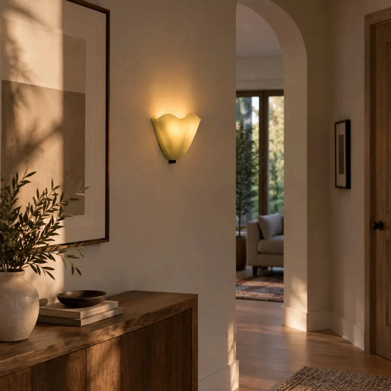 Velora Hand Blown Glass and Ceramic Shell Wall Sconce for Bedroom and Living Room