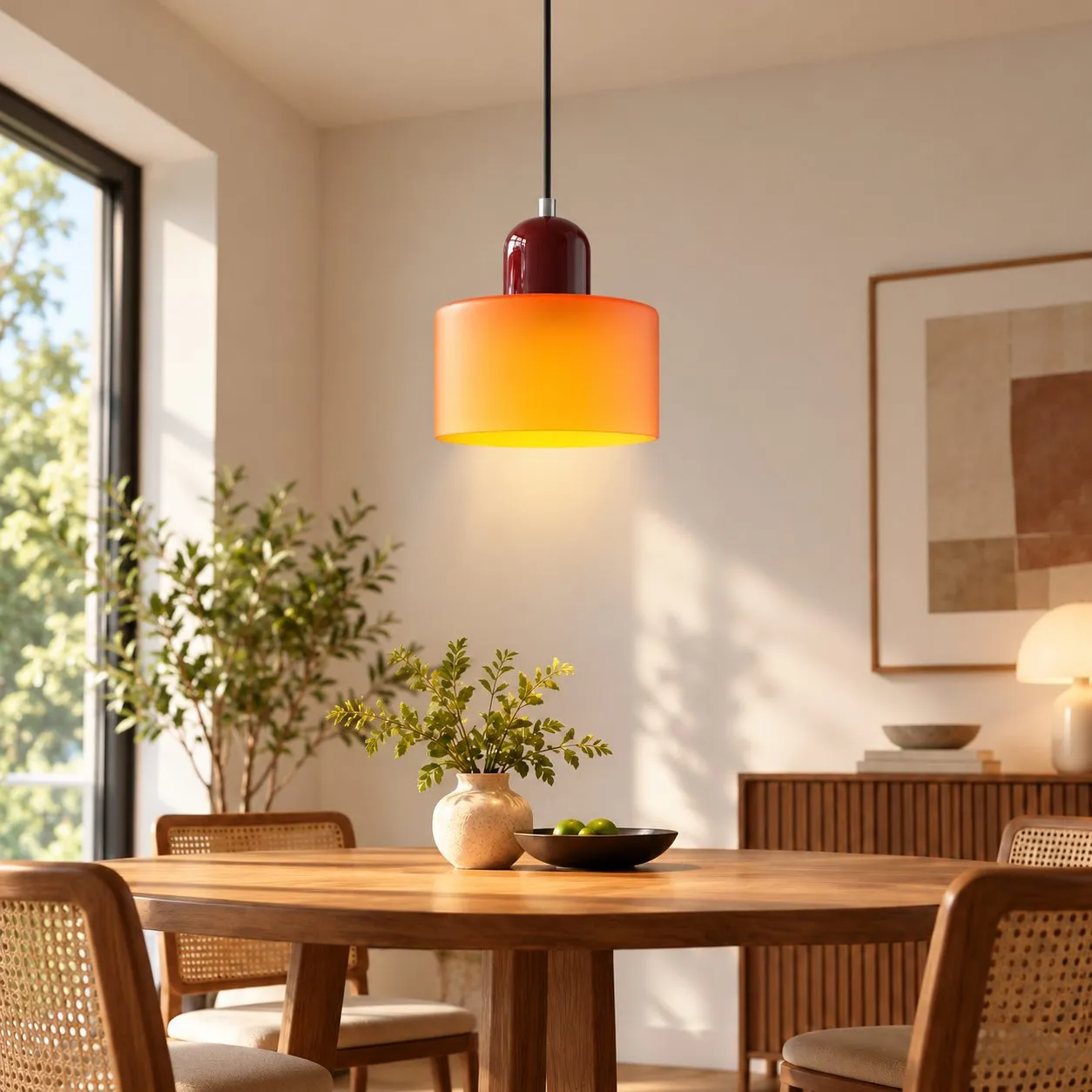 Abat-jour orange · pied rouge